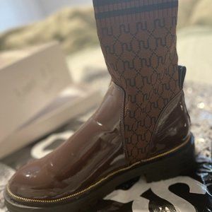 River Island monogram knit flat sock boots in brow size 10